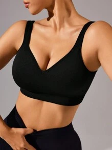 Gameset SHEIN Sport 女士舒适透气无线运动胸罩，适合健身瑜伽 - 黑色 - 查看 8