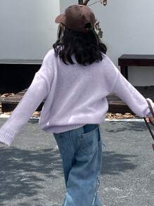 DAZY Tween Girl Round Neck Pullover Sweater For Fall,Back To School Clothes - Mauve Purple - View 5