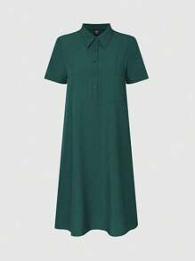 SHEIN Unity Women's Solid Color Simple Daily Short Sleeve Dress - Green - View 4