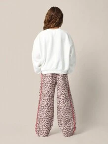 SUMWON Dwuczęściowy zestaw dla dziewcząt Tween Girls Regular Fit New York z nadrukiem i luźnymi spodniami z nadrukiem w panterkę