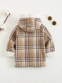 Cozy Pixies Baby Girl Colorful Plaid Hooded Thick Casual Jacket, Windproof Long Elegant Coat With Hoodie