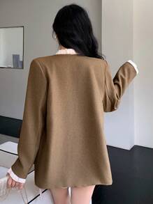 DAZY Women Single-Breasted Elegant Commuter Contrast Color Blazer Jacket, Autumn Business Attire