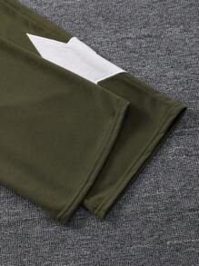 SHEIN Tween Girls Casual Contrast Color Star Embroidery Wide Leg Sweatpants - Green - View 6
