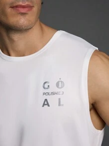 Manfinity Sport Corelite 男友风格男士字母印花圆领休闲健身运动背心、汗衫 - 白色 - 查看 6