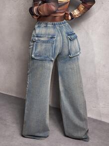 Slaydiva Vrouwen Street Style Flip-Pocket Losse Wijde Broek