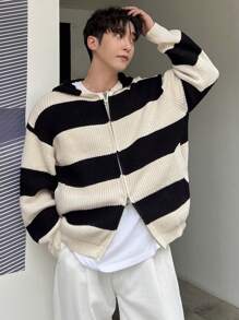 DAZY Chaqueta casual de hombre con cremallera y rayas sueltas para uso diario, chaqueta de otoño