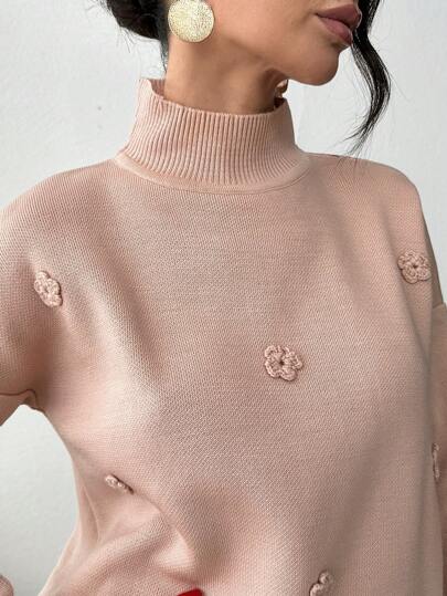 EURMUSE High Neck Drop Shoulder Oversize Pullover Tröja med speciell detalj