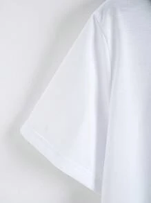 Manfinity Dauomo Men's Solid Color Patchwork Short Sleeve Letter Print Simple Hooded Casual T-Shirt