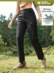 In My Nature Pantalones rectos informales de senderismo de unicolor con bolsillos utilitarios para mujer