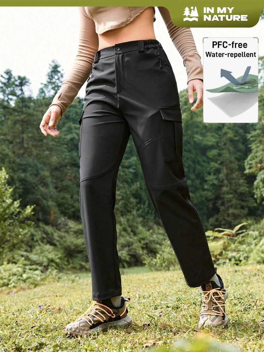 In My Nature Pantalones rectos informales de senderismo de unicolor con bolsillos utilitarios para mujer