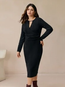 BizChic Plus Size Solid Color Ruched Waist Knitted Dress For Women