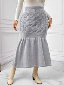 Calvaya 1pc Plus Size Elastic Textured Fitted Elegant Knitted Skirt
