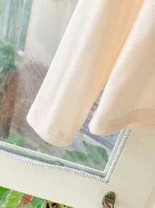 SHEIN Áo thun dài tay trơn màu dễ thương họa tiết bèo nhún cho bé gái, mùa thu - Màu be - Xem 3