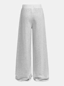 SHEIN Tween Girl Loose Casual Simple Comfy Midrise Colorblock Waistband Wide Leg Pants - Grey - View 2