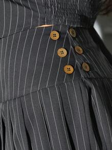 SHEIN SXY 大码女式深灰色条纹面料露背上衣 + 百褶裙 2 件套套装，适合秋冬季、约会之夜、可爱、生日、单身派对装、休闲、购物、街头装、外出，易于搭配且看起来苗条，突出您的身材，凸显身材 - 灰色 - 查看 8