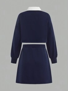 SHEIN 2pcs/Set Teen Girls Loose Casual Sports Letter Print Polo Shirt & Skirt Outfit