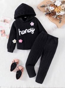 Bộ 2 áo hoodie thêu chữ đan hoa cho bé gái - màu đen - Xem 3