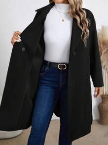 Plus Size Casual Solid Color Lapel Jacket, Autumn/Winter