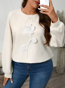 SHEIN LUNE 3D Floral Decor Soft Textured Plus Size Pullover Sweatshirt   Thermal Shirts