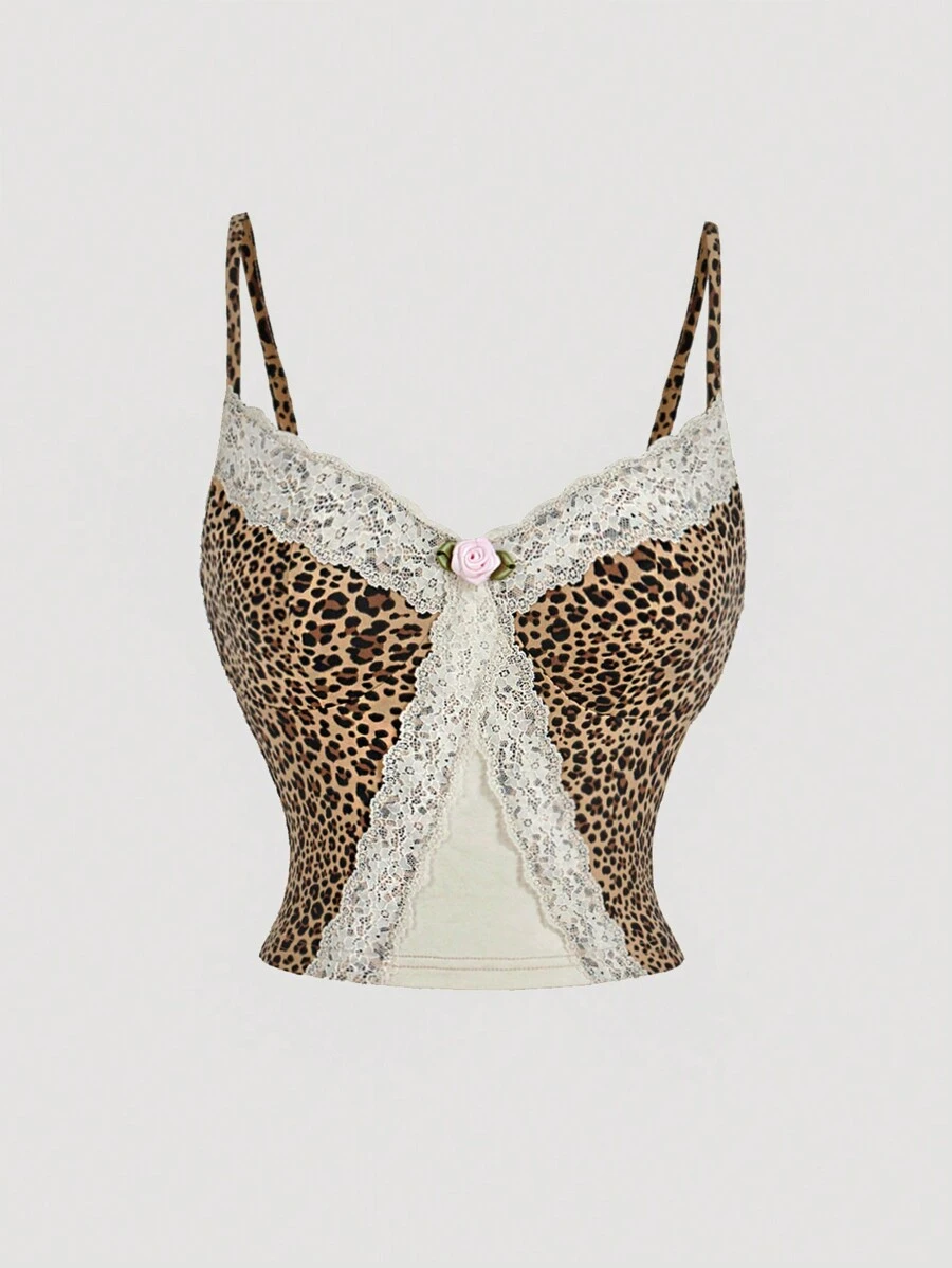 SHEIN MOD Women's Leopard Print Lace Trim Camisole,Leopard Top,Club ...
