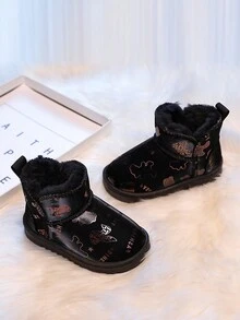 时尚百搭透气女童踝靴雪地靴，学生校园风格，圣诞节儿童靴 - 黑色 - 查看 2