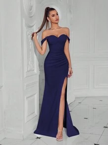 ADYCE Sweetheart Neckline Off-Shoulder Elegant Fitted Long Formal Dress, High Slit Design, Suitable For Cocktail Party, Prom, Homecoming, Semi-Formal Occasions, Birthday, Wedding Guest, Graduation, Gala, Etc. - Navy Blue - View 6