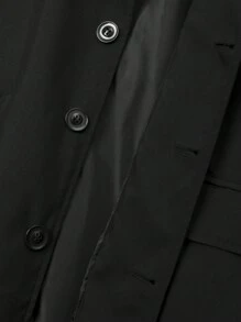 Manfinity Homme Plus Size Men Casual Solid Color Double-Breasted Windbreaker Jacket, Autumn Going Out Black Long Sleeve Jacket, For Friends, Husband, Boyfriend Gifts