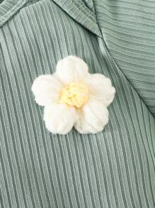 SHEIN 2pcs Baby Girls Floral Print Bodysuit And Pants Set, Green Flower Pattern Long Sleeve Outfit, Suitable For Spring, Summer, Autumn And Winter, Casual And Outdoor Wear - Green - View 3