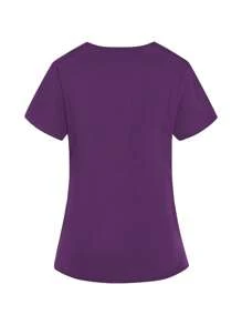 TaskEZ 2pcs Women Healthcare Uniform - Solid Color V-Neck Blouse & Slit Long Pants, Scrub Sets - Purple - View 8