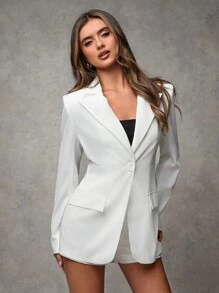 SHEIN BAE Damesset met effen piekkraag, klepdetail, blazer en korte broek