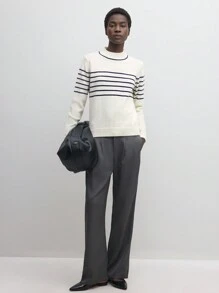 BizChic 圣诞白色条纹毛衣、时尚通勤上衣、感恩节优雅假日女装， - 彩色 - 查看 1