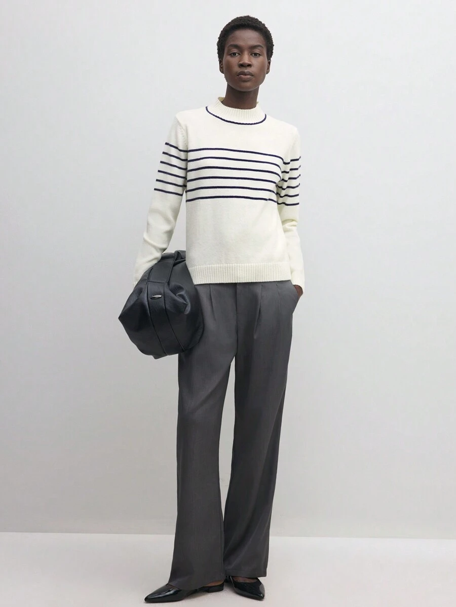 BizChic 圣诞白色条纹毛衣、时尚通勤上衣、感恩节优雅假日女装， - 彩色 - 查看 1