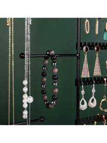 1PC 5 Tiers Earrings Necklace Display Stand With Hooks, Jewelry Storage Rack Of Wooden Base, Earrings Holders With Holes Grooves, Earrings Organizer Stand For Necklaces Earrings Piercings, Black,Room Decor,Room Decor,Home Decor,Bedroom Decor,Wedding Decor,House Decor,Home Decor Items,Room Decoration Stuff,Room Decor Bedroom,Storage,Organization And Storage,Bathroom Decor,Bathroom Organizer,Jewelry Organiser,Jelwlry Box,Back-To-School Season - Black - View 5