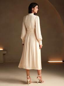 Anewsta Elegante vestido de mujer con mangas largas y cintura recogida en jacquard, atuendo de mujer largo para otoño