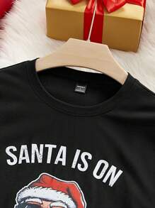 Manfinity Homme Men Summer Casual Daily Cotton Santa Claus & Letter Print Short Sleeve Funny Graphic T-Shirt - Black - View 3