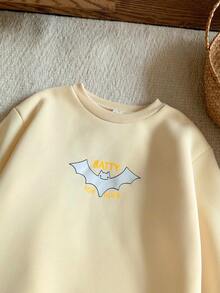 Blossori Áo nỉ dài tay cổ tròn in hình hoạt hình và chữ cái cho bé trai - Màu vàng - Xem 5