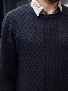 Manfinity Homme 男士纯色圆领毛衣和针织短裤休闲两件套，秋冬