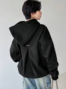 FRIFUL 女士褶皱后背加厚保暖卫衣，长袖连帽衫，秋冬季保暖款 - 黑色 - 查看 6