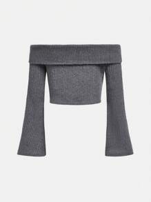 SHEIN Girlism 2pcs Tween Girls' Fitted Casual Minimal Comfy Ribbed Off Shoulder Top And Mini Skirt Set - Grey - View 11