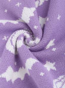 PUNK 趣味万圣节南瓜图案圆领落肩长袖休闲毛衣，女士针织套头衫，秋冬款 - 彩色 - 查看 3