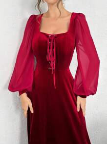 Modelyn Women's Solid Color Front Tie Long Sleeve Simple Long Dress