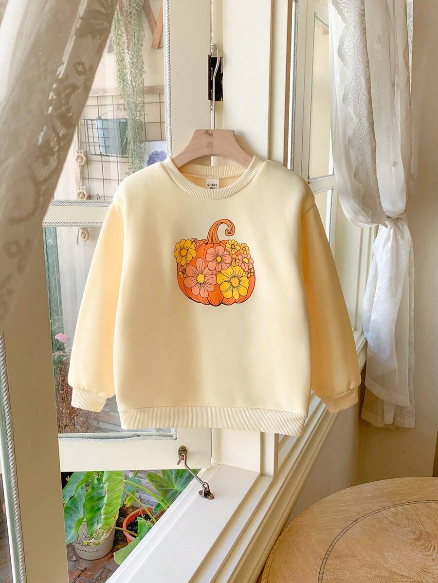 Blossori Áo nỉ in hoa và quả bí ngô dễ thương cho bé gái, mùa thu/đông - Màu vàng - Xem 1