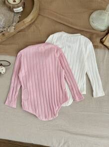 SHEIN LMoss Kids LMoss 2pcs/Set Newborn Baby Girls Cute Knitted Hollow Heart Pattern Long Sleeve Bodysuit Set For Autumn/Winter - Multicolor - View 2