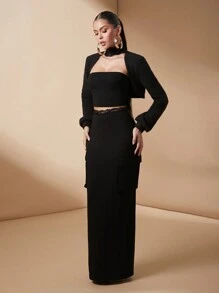 Lumalex Fall Winter Thanksgiving Outfit New Years Thanksgiving Rave Festival Outfits Formal Prom New Years Eve Outfit Maxi Fluffy Neck Wrap Long Sleeve Blouse For Holiday Glossy Banquet Dinner Elegant Gorgeous Women