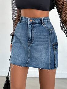 RueChic WOMEN DENIM MINI SKIRT POCKET DETAIL - Medium Wash - View 3