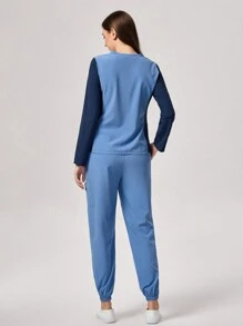 TaskEZ 女式 V 领长袖双口袋撞色休闲女式 T 恤刷牙制服衬衫和女士工作服直筒裤刷牙制服、健康检查手术服刷牙制服女式纯色宠物美容工作刷牙制服套装营养师工作服短袖实验室工作服女式两件套，多口袋功能性工作服，下身松紧腰带方便穿脱