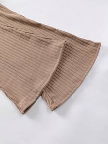 SHEIN ChillGRL 3pcs Tween Girl Collar Plaid Long Sleeve Jacket And Solid High Neck Rib Knit Top And Solid Rib Knit Flared Pants Set