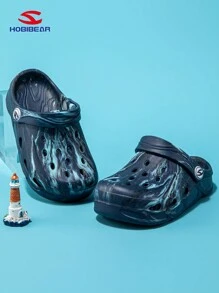 1双 HOBIBEAR 海军蓝木屐图案儿童鞋，柔软透气幼儿学步鞋，时尚拖鞋，男女童皆宜，四季皆可穿 - 霧霾藍 - 查看 2