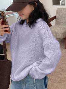 DAZY Tween Girl Round Neck Pullover Sweater For Fall,Back To School Clothes - Mauve Purple - View 4