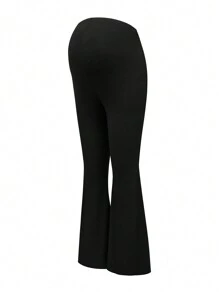 Modmama 2pcs Maternity High Waist Flared Pants, Solid Color Adjustable Waistband Pregnancy Trousers